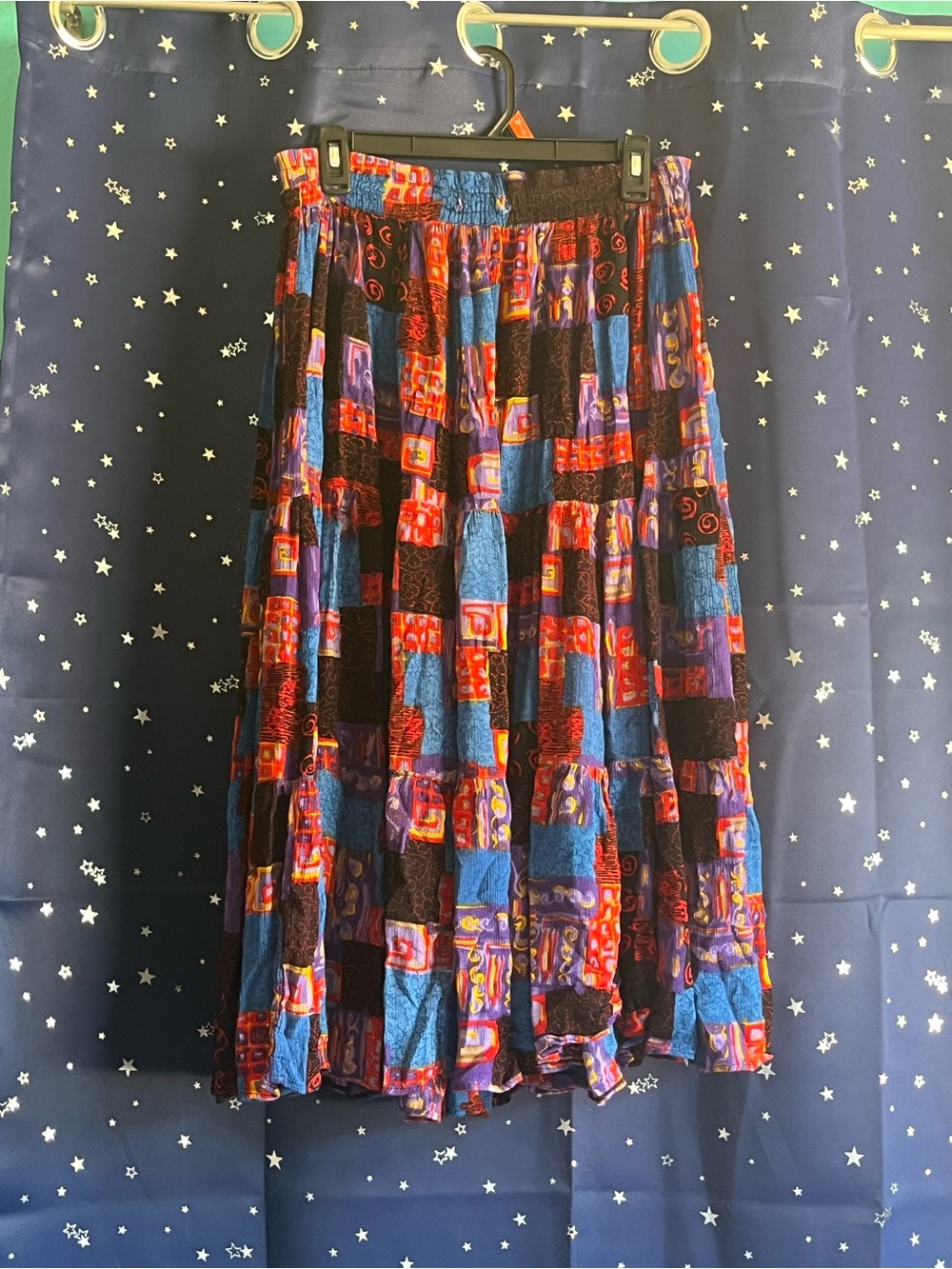 Worthington Patchwork Maxi Skirt in Blue, Red, Purple and Black
